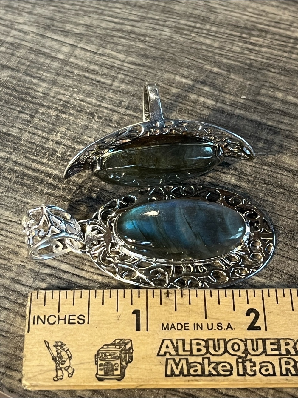 Sterling Silver Green Labradorite Oval Pendant and Ring Set. Sz 6 3/4-7 - Picture 6 of 9
